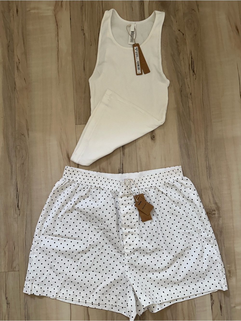 SKIMS White Polka-Dot Cotton Poplin Sleep Set NWT